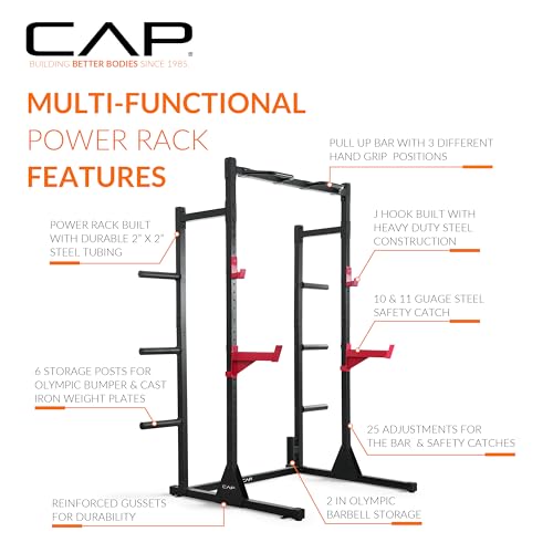 Cap Barbell Power Rack with Pull Up Bar & Attachments - Multiple Colors - color: GRAY