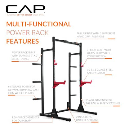 Cap Barbell Power Rack with Pull Up Bar & Attachments - Multiple Colors - color: GRAY