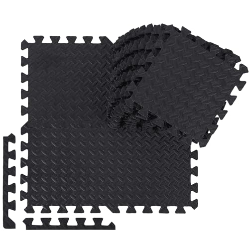 Ecally 100 Pcs 12 x 12 Gym Mat Foam Floor Mats for Home Gym Covers 96 Sq Ft Puzzle Exercise Square Interlocking Carpet Tiles with Border for Workouts Equipment Yoga Pilates (Black) - color: Black