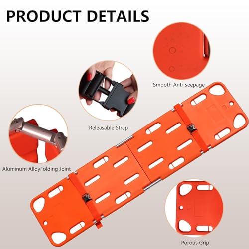 Foldable 75”x19”x1”Orange Backboard Spine Stretcher - 18lb Lightweight PE Spine Board Stretcher with Strap for EMT, Ambulance & Rescue Patient Transport(Orange)