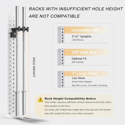 Rack-Mounted Olympic Barbell Holder for 2x2 & 2x3 Power Racks, No Drilling Required – Heavy-Duty Steel Storage with Protective Padding, Space-Saving Gym Equipment - color: 2in1(fit 3x3"power racks)