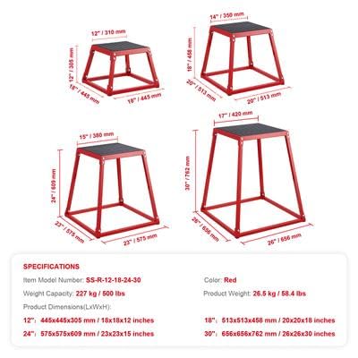 Happybuy 12/18/24/30 Inch Plyometric Jump Box Set, Anti-Slip Fitness Agility Step, Strength Training, Conditioning, Home Gym, Red