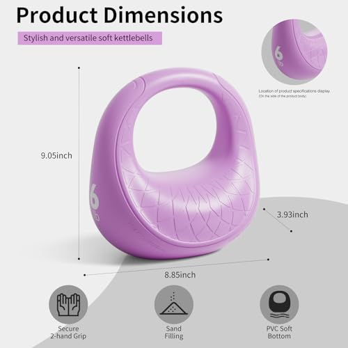 Soft Kettlebell, Kettlebells Anti-Slip Grip with Cushioned Impact-Resistant Base, Strength Training Kettlebells Sets for Home Workouts, Kettlebell for Women/Men/Beginners (6LB/10LB/15LB)