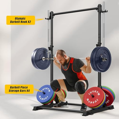 Squat Rack with Pull Up Bar, Heavy Duty 600LBS Weight Capacity Squat Rack for Home Gym, Adjustable Multi-Functional Power Racks Strength Training Fitness Equipment