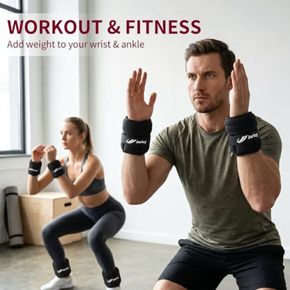 Adjustable Ankle Weights for Women Men A Pair of 1-3/4/5/6/8/10/20LBS - color: Black