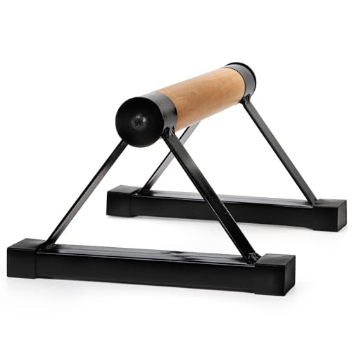 Wood Push Up Bars, Solid Wooden Parallettes Bars with Sturdy Steel Bracket Anti-slip Handstand Bars for Calisthenics, Fitness, At Home Gym Floor Workouts Equipment, Support Max 600 lbs, Black