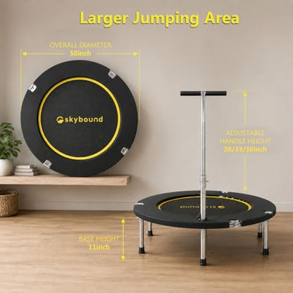 SkyBound Mini Rebounder Trampoline for Adults Foldable Fitness Rebounder with Adjustable T-Bar Handle - 40" Exercise Trampoline for Kids & Adults - Indoor Fitness Trampoline for Workout Trainer - style: Premium