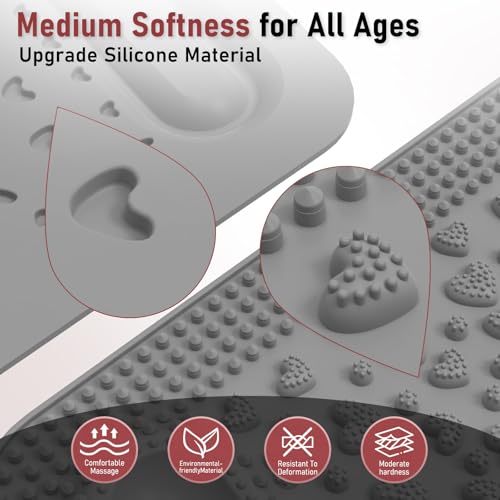 Foot Massage Mat & Foot Massage Balls, Spike Acupressure Reflexology Mat for Feet Pressure Point Stimulation, Silicone Massager Board Plantar Fasciitis Pain Stress Relief for Office Home Grey - color: 22.4x14.2" Grey