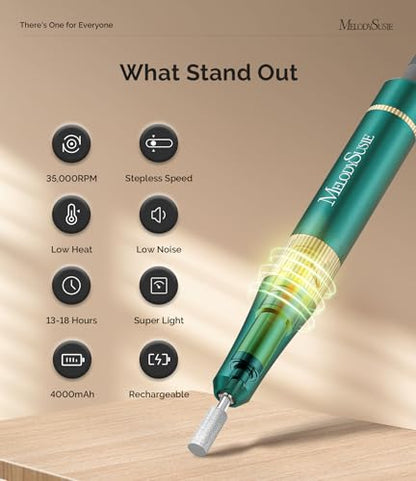 MelodySusie 35000RPM Lightweight Clip-On SM200F Nail Drill Cordless - color: Green