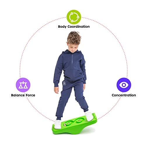 Kids Rocking Seesaw Balance Board with 5 Wooden Balls Sensory Training Rocking Board Balance Training Equipment Children Indoor Outdoor Activity Toy (Green) - color: Green