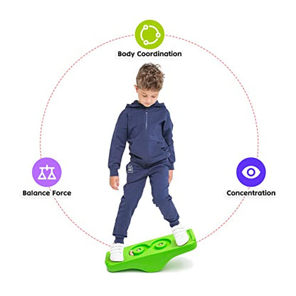 Kids Rocking Seesaw Balance Board with 5 Wooden Balls Sensory Training Rocking Board Balance Training Equipment Children Indoor Outdoor Activity Toy (Green) - color: Green