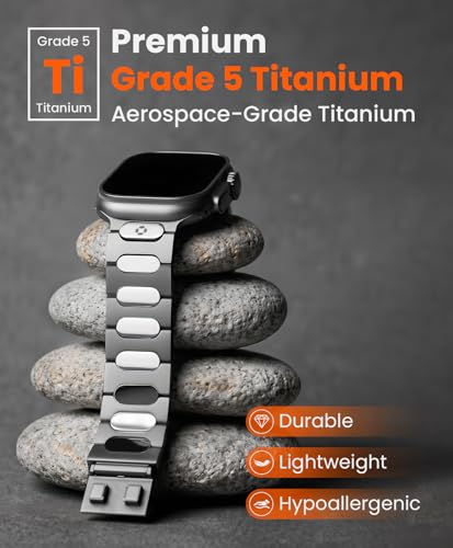 Grade 5 Titanium Watch Band for Apple Watch Ultra 3/2/1 49mm & Series 11/10 46mm - 22mm Wide-Body Apple Watch Ultra Band with Scratch Resistant DLC Coating for men - QT-X009 Luxury Series - color: Titanium