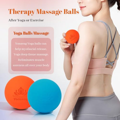 Physical Yoga Balls Massage Lacrosse Balls for Myofascial Release, Trigger Point Therapy, Muscle Soreness Deep Tissue Massage Balls Physical Therapy Equipment(2 Pack,Blue and Orange)