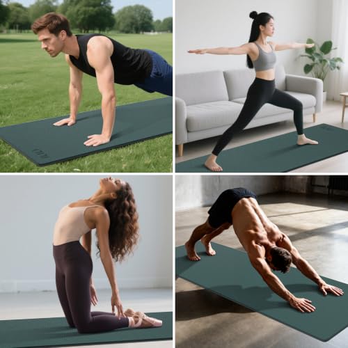 ILILI 10mm Extra Thick, TPE Yoga Mat, 76×28 Inch Extra Long, Carrying Strap - color: Dark Green+Dark Grey