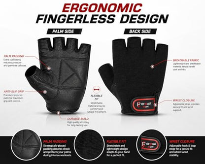 Weightlifting Gym Gloves – Workout Gloves for Men & Women with Wrist Support, Non-Slip Palm & Breathable Leather Design for Powerlifting, Training & Fitness