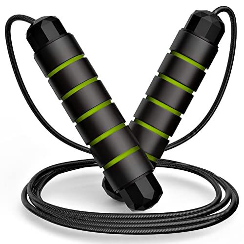 Jump Rope, Tangle-Free Rapid Speed Jumping Rope Cable with Ball Bearings for Women, Men, and Kids, Adjustable Steel Jump Rope with Foam Handles for Home Gym Exercise Fitness Workout Equipment & Slim Body - color: Green