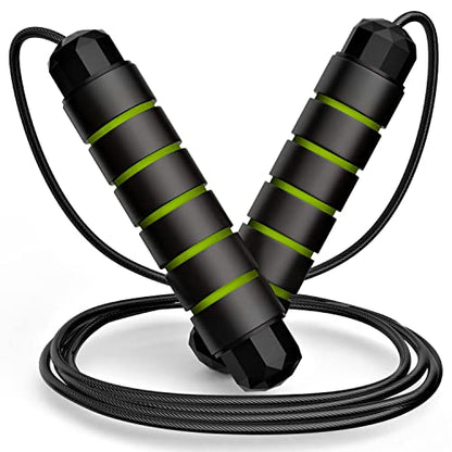 Jump Rope, Tangle-Free Rapid Speed Jumping Rope Cable with Ball Bearings for Women, Men, and Kids, Adjustable Steel Jump Rope with Foam Handles for Home Gym Exercise Fitness Workout Equipment & Slim Body - color: Green