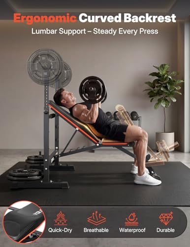 YOLEO 880-1980Lbs Standard/Olympic Weight Bench with Rack, Foldable Bench Press Set Home Gym Strength Series for Beginner/immediate/Advanced Fullbody Workout