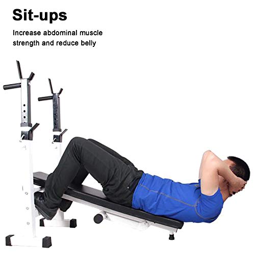 Foldable Home Gym Fitness Bench Press Rack Sturdy Durable Dip Stand Barbell Rack Adjustable Height Weight Bench Weightlifting Stand for Strength Training