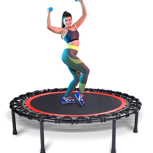 40" Mini Trampoline for Adults, Heavy-Duty Rebounder Trampoline with 30 Bungees - Silent Indoor Exercise Trampoline for Adults, Small Trampoline for Workout - color: RED