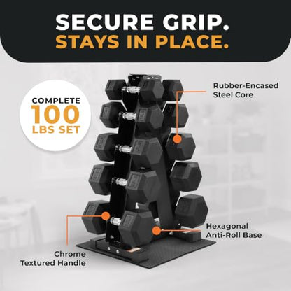 BalanceFrom Rubber Coated Hex Dumbbell Weight Set with Storage Rack, 100LB or 150LB or 200LB Set, 5-20 lbs or 5-25 lbs or 10-30 lbs Pairs - style: 200LB Set with Rack