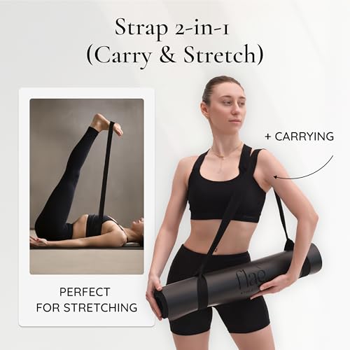 Arch-shaped Yoga Mat, Eco PU Rubber, Non-Slip Exercise Mat for Yoga, Pilates, Home Workout & Stretching with Carry/Stretch Strap & Motivational Design - color: black