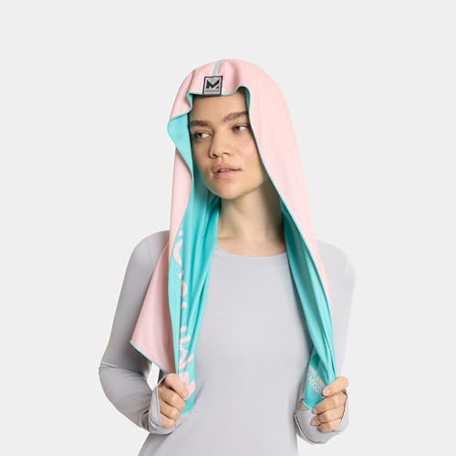 MISSION Reversible Cooling Hoodie Towel- Hood Towel, Cools Instantly When Wet, UPF 50 Sun Protection, Contours Your Head to Stay in Place, Great for Sports, Fitness, Gym (Pink Mint) - color: Pink Mint