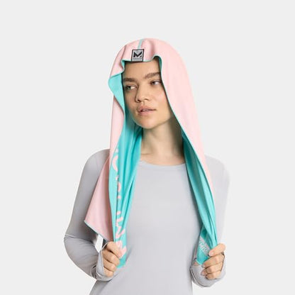 MISSION Reversible Cooling Hoodie Towel- Hood Towel, Cools Instantly When Wet, UPF 50 Sun Protection, Contours Your Head to Stay in Place, Great for Sports, Fitness, Gym (Pink Mint) - color: Pink Mint