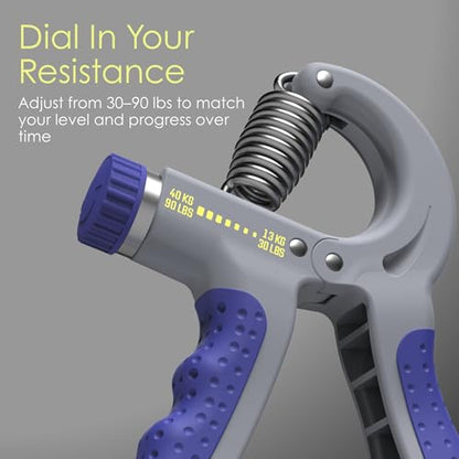 EQYP Hand Grip Strengthener Set Adjustable Resistance – Forearm & Finger Exerciser Kit, Light Medium Heavy, Includes Counter Grip & Donut Squeeze Balls for Strength Training & Home Use - color: Grey (With Counter)