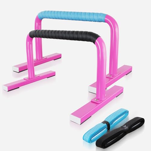 Strength Training Parallettes Push Up Bars, Pushup Handles Calisthenics Equipment for Home Workout, Anti-slip Gymnastics Bars, Handstand & Dip Bar for Outdoor Exercise - color: Pink