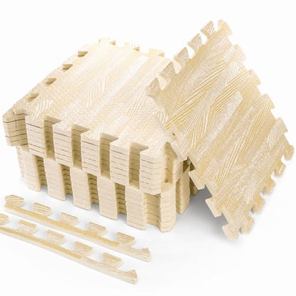 Tebery 16 Pieces Printed Wood Grain Floor Tiles 3/8-Inch Thick EVA Foam Puzzle Floor Mat