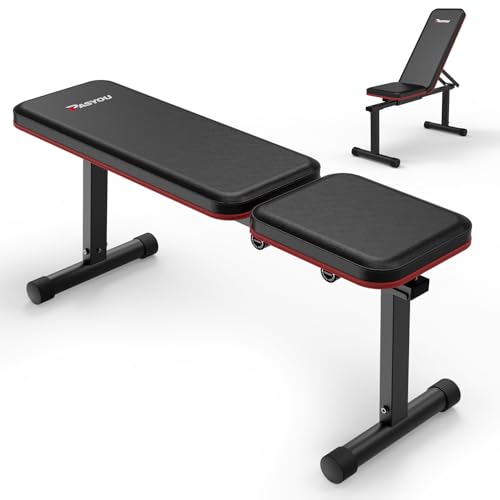 PASYOU Adjustable Weight Bench, 660LBS Foldable Workout Bench, Multi-Angle Incline Exercises Bench Compact Bench Press Full Body Strength Training Bench for Home Gym, Free-Assembly