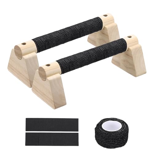 PATIKIL Push Up Bars, Wooden Parallettes Bars, Wooden Push Up Handle with Non-Slip Base and Grip for Strength Training Planks - size: 25cm