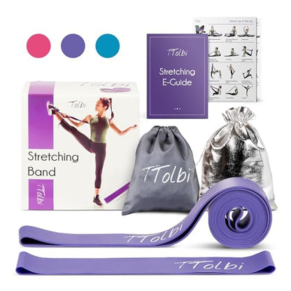 2-Pack Ballet Stretch Bands for Dancers & Foot Mini Loop | Natural Rubber Flexibility Band for Splits Training | Kids, Teens & Adult Dancers, Gymnasts, Cheerleaders | Printed Guide & Travel Bag - color: Purple Regular