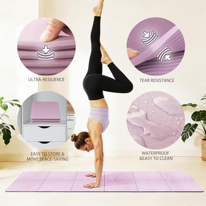 Foldable Yoga Mat Thick Non-Slip Exercise Mat - Packable Travel Fitness Mat with Carrying Bag for Yoga, Pilates, Workout, Home & Gym - color: lilac