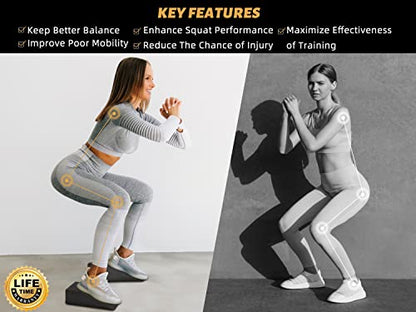 Yoga Foam Wedge Blocks (Pair), Calf Raise Block, Calf Stretcher, Yoga Wrist Support, Balance, Pushup, Fitness, Pilates, Heel Stretcher, Squat Wedge with Gym Bag