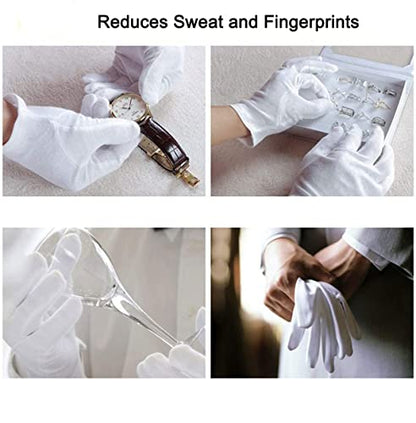 12Pairs White Cotton Gloves for Eczema Dry Hands - Breathable Moisturizing SPA Gloves Liners - Soft Jewelry Photo Inspection Gloves Stretchy Fit for S, M, L Hands of Men and Women