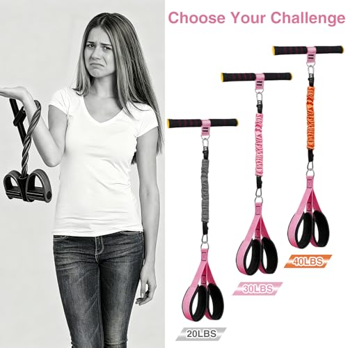Upgraded Durable Pedal Resistance Band with Padded Handle, 3 Tubes 20/30/40LBS Bands for Abdomen, Waist, Arm, Core/ABS, Legs, Glutes Workout - Sit Up Exercise Equipment for Women