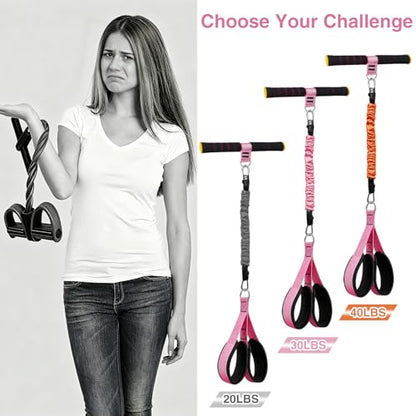 Upgraded Durable Pedal Resistance Band with Padded Handle, 3 Tubes 20/30/40LBS Bands for Abdomen, Waist, Arm, Core/ABS, Legs, Glutes Workout - Sit Up Exercise Equipment for Women