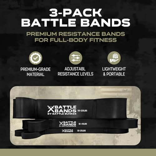 Battle Bands Resistance Bands – Pull Up Assistance Bands & Stretch Bands for Exercise – Heavy Duty Workout Resistance Bands Set for Strength Training, Powerlifting, Home Gym & Stretching – Men & Women - color: Black