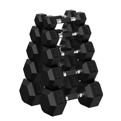 Hex Dumbbell Sets, 90-640 lb Rubber Encased Exercise & Fitness Dumbbells Set, Hand Weight for Strength Training, Weight Dumbbells - size: 180 lb Set (Pair of 5, 10, 15, 25, 35 lb)