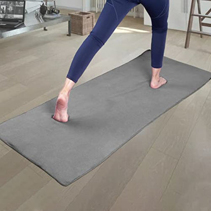 POLYTE Microfiber Non Slip Yoga Mat Towel, Secure Elastic Straps, 24x72 in - color: Gray