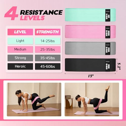 Resistance Bands for Working Out with Guide, 4 Workout Bands for Women & Men, Fabric Exercise Bands for Legs, Hip, Glute, Butt, Booty Bands Set for Yoga, Pilates, Strength