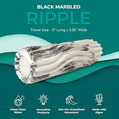 Ripple Travel Foam Roller (11" x 3.35") Firm Mini Foam Roller for Physical Therapy, Deep Tissue Massage, Back Pain - High Density, Ergonomic Wave Textured - Yoga, Exercise (Black Marbled) - color: Black Marbled