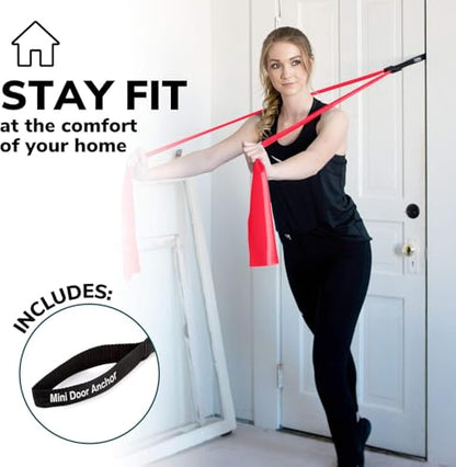 Resistance Bands for Working Out | 7Ft Long Resistance Bands |Super Exercise Bands with Carry Pouch and Door Anchor I Latex Free Workout Bands Including an Exclusive Workout App and E-Book