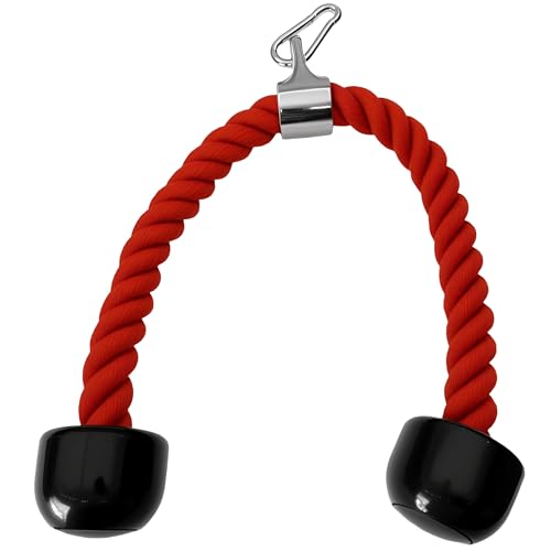 Heavy Tricep Rope Cable Machine Accessories Nylon Tricep Rope for LAT Pull Down Pulley System Attachment, for Home Gym Weight Fitness with Carabiner - color: Red