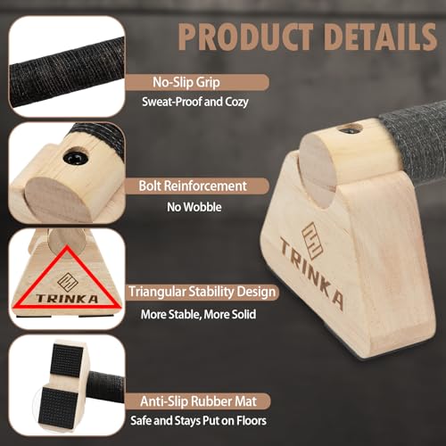 Wooden Parallettes Push Up Bars, 2 PCS Wood Calisthenics Bars with Non-Slip Base, Pushup Handles for Floor Home Fitness, Workout Equipment for Men and Women Strength Training