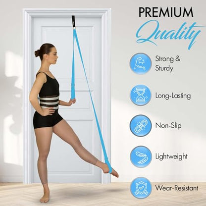 Stretching Strap With Door Anchor - Stretching Equipment to Improve Legs Flexibility - Splits Trainer For Home Ideal In Ballet, Dance, Cheerleading, Taekwondo, Yoga, Pole Dancing & Gymnastics - color: Light Blue