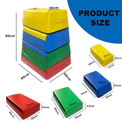 4-in-1 Foam Plyometric Box – Stackable Soft Plyometric Jump Box Set，Height Adjustable Plyometric Box Platform | plyometric box set Non-Slip PVC Cover, Easy to Clean, Stable Design(Size:90*60*90*30cm)