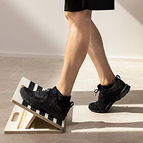 Navaris Slant Board Calf Stretcher - Adjustable Wood Incline Board for Stretching Calves - Wooden Exercise Wedge Tilt Ramp - with Grip Tape Strips - style: stripes